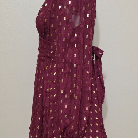Darlin Wine & Gold Metallic Chiffon Dress – Size 9/10 – NWT - Picture 3 of 7